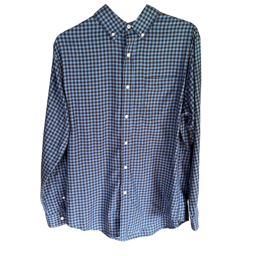 Croft & Barrow Mens Blue Brown Gingham Stretch Button Down Shirt Medium M